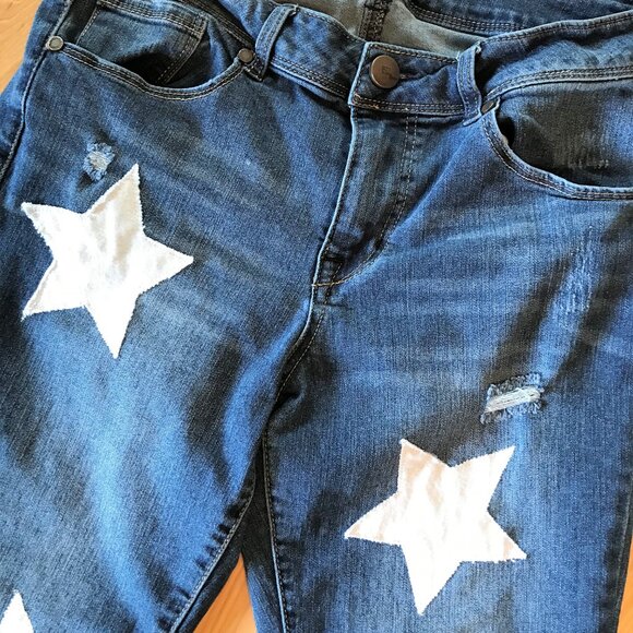 Upcycled Patchwork Jeans 1822, Size 10: Reworked Cropped Ankle Pants White Stars - Picture 9 of 13